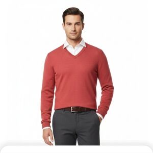 Brooks Brothers Men's V-Neck Sweater in Vibrant Burgundy  100% Cashmere
